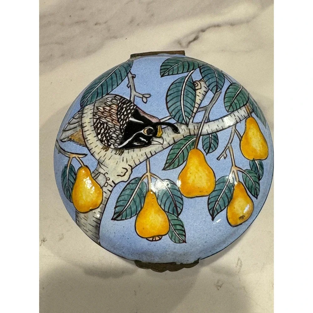 Vintage Enamel Box Partridge In A Pear Tree